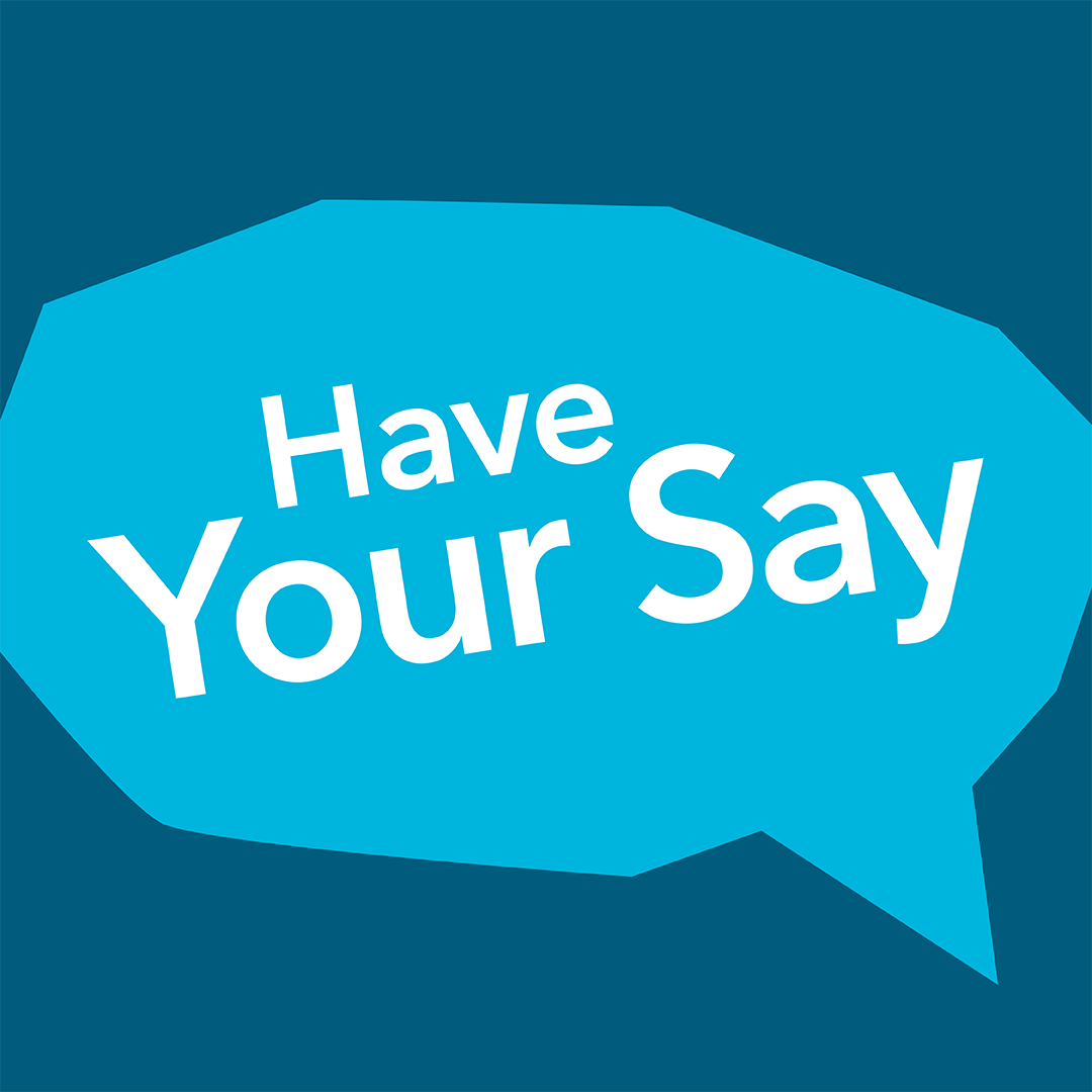Graphic reading "have your say" in a speech bubble